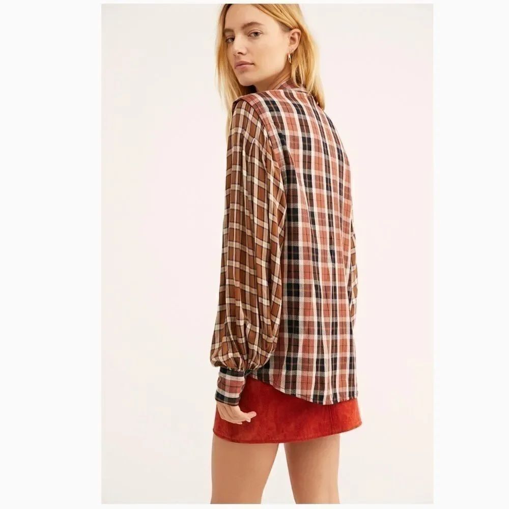 Free People Snow Top Mountains Plaid Shirt